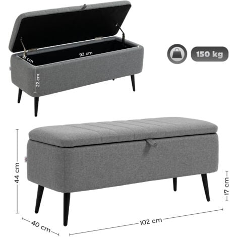 HOMCOM Storage Ottoman Bench, Linen Fabric Footstool with Steel Legs Grey