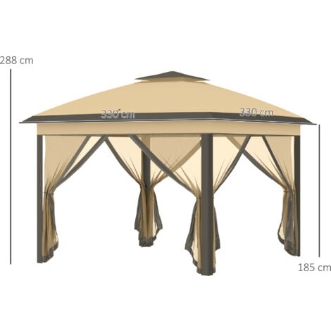 Outsunny Pop Up Gazebo Height Adjustable Canopy Tent w/ Carrying Bag Beige