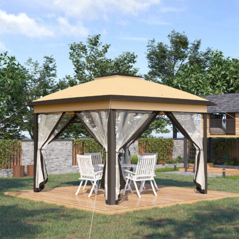Outsunny Pop Up Gazebo Height Adjustable Canopy Tent w/ Carrying Bag Beige