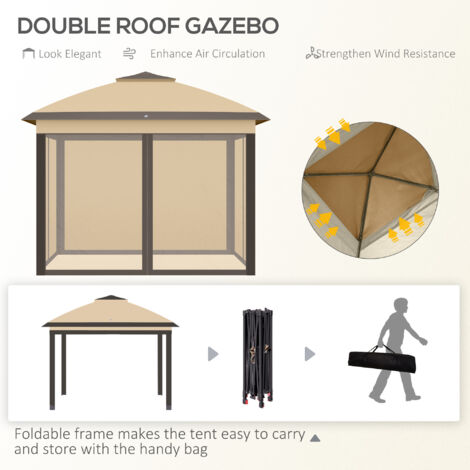 Outsunny Pop Up Gazebo Height Adjustable Canopy Tent w/ Carrying Bag Beige