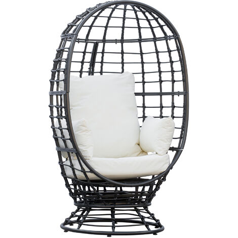 Outsunny Swivel Egg Chair Rattan Outdoor Chair with Cushion for Patio Black