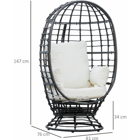 Outsunny Swivel Egg Chair Rattan Outdoor Chair with Cushion for Patio Black