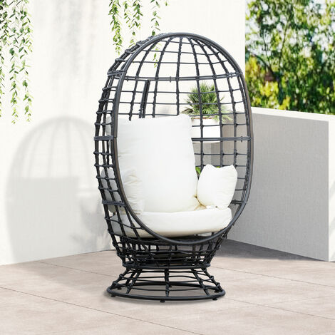 Outsunny Swivel Egg Chair Rattan Outdoor Chair with Cushion for Patio Black