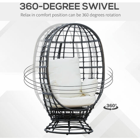 Outsunny Swivel Egg Chair Rattan Outdoor Chair with Cushion for Patio Black