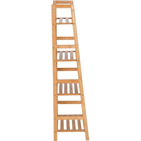 HOMCOM 4-Tier Ladder Bookcase Utility Shelf DIY Plant Stand Holder Bamboo