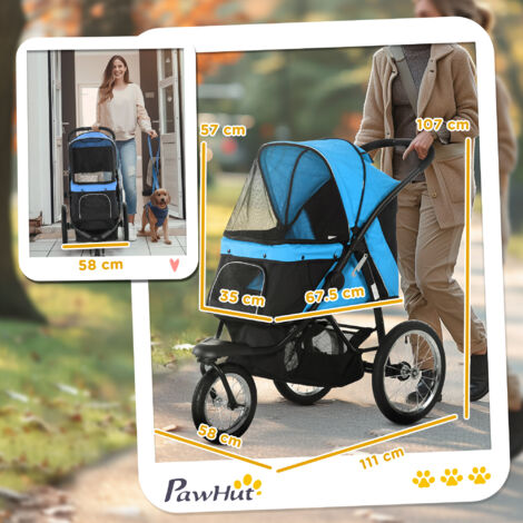 PawHut Pet Stroller Jogger for Medium Dogs, Foldable Pushchair Adjustable Canopy Blue