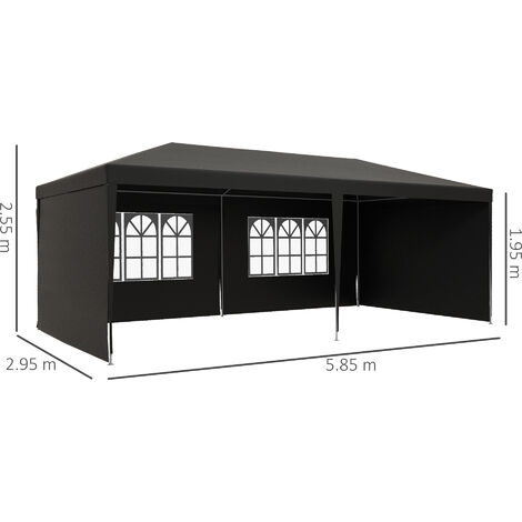 Outsunny 6m x 3m Garden Gazebo Marquee Canopy Party Tent Canopy Patio Dark Grey