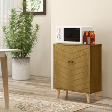 HOMCOM Storage Cabinet for Living Room Sideboard with Chevron Doors Natural