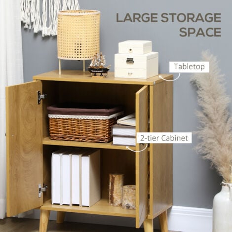 HOMCOM Storage Cabinet for Living Room Sideboard with Chevron Doors Natural