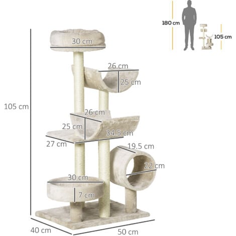 PawHut Cat Tree for Indoor Cats with Scratching Post Perch Tunnel Beige