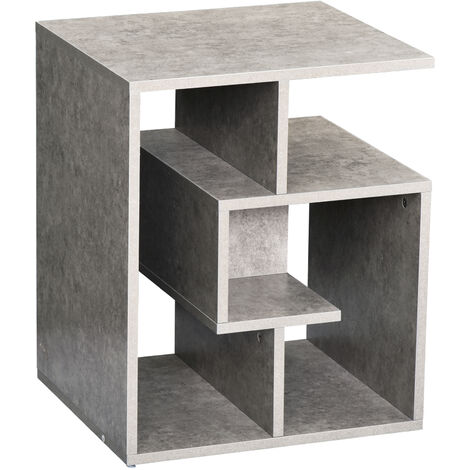 HOMCOM Side Table, 3 Tier End Table with Open Storage Shelves, Living Room Coffee Table Organiser Unit, Cement Colour