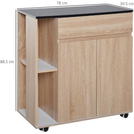 HOMCOM Kitchen Storage Trolley Cart Cupboard Rolling Island Shelves Locking