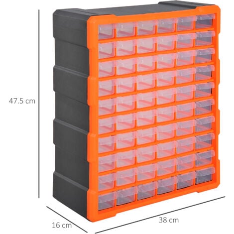 DURHAND 60 Drawers Parts Organiser Wall Mount Storage Cabinet Tools Clear