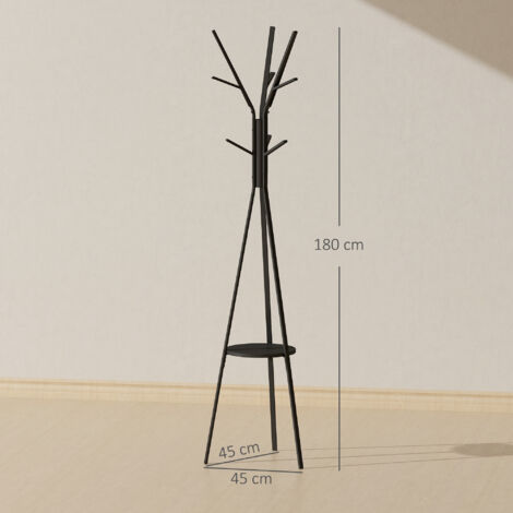 180cm Free Standing Coat Rack Metal Shelf Holder Stand Display Clothes Hat Black