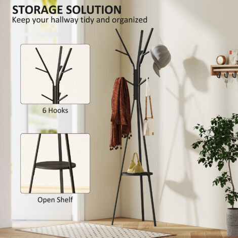 180cm Free Standing Coat Rack Metal Shelf Holder Stand Display Clothes Hat Black