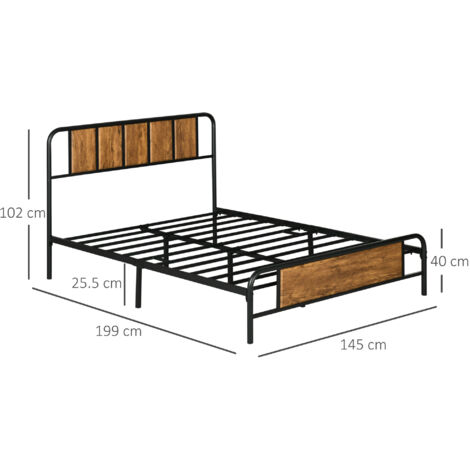 HOMCOM Bed Frame Steel Bed Base with Headboard Rustic Brown 45 x 199cm