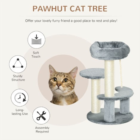 PawHut 65 cm Cat Tree for Indoor Cats Kitty Scratcher Scratching Post 2 Perch Grey