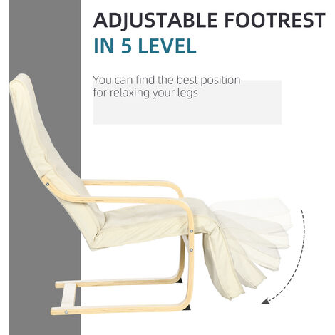 HOMCOM Lounge Chair Recliner Adjustable Footrest Home Cream