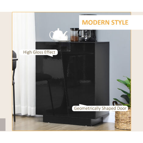 HOMCOM Storage Cabinet for Bedroom High Gloss Sideboard for Living Room Hallway Black