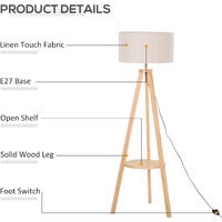 HOMCOM Floor Lamp Bedside Light Free Standing Tripod Holder Storage Shelf Linen