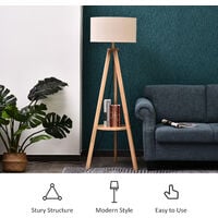 HOMCOM Floor Lamp Bedside Light Free Standing Tripod Holder Storage Shelf Linen