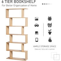 HOMCOM 6-Tier Wooden Modern S-Shaped Shelf Storage Unit Home Office Oak Colour