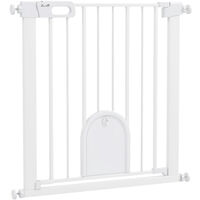 PawHut Dog Gate with Cat Flap Pet Safety Gate Barrier, Stair Pressure Fit Black 76x82 cm