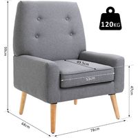 HOMCOM Nordic Single Cushion Padded Chair Wooden Armchair Button Tufted Seat