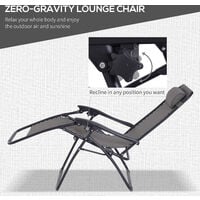 Outsunny 3PC Zero Gravity Chairs Sun Lounger Table Set W/ Cup Holders Dark Grey