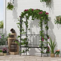 Outsunny Garden Arbour Bench Plant Climbing Support Trellis Rose Vines Black