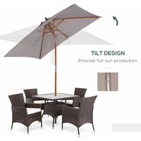 Outsunny Wooden Patio Umbrella Market Parasol Outdoor Sunshade Grey