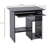 HOMCOM Compact Small Computer Table Wooden Desk Keyboard Tray Storage Shelf Modern Corner Table Home Office Black