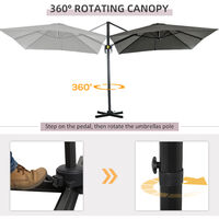 Outsunny Square Cantilever Roma Parasol 360° Rotation w/ Hand Crank, Grey