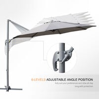 Outsunny Cantilever Roma Parasol 360° Rotation w/ Hand Crank & Base, Grey