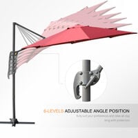 Outsunny Cantilever Roma Parasol 360° Rotation w/ Hand Crank & Base, Wine Red