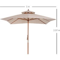 Outsunny 3m 2-tier Patio Parasol Garden Sun Umbrella Sunshade Bamboo w/ Pulley