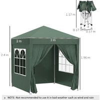 Outsunny 2 x 2m Garden Pop Up Gazebo Party Tent Wedding w/ Carrying Case - Green