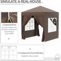 Outsunny 2 x 2m Garden Pop Up Gazebo Party Tent Wedding w/ Carrying Case - Coffee