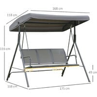 Outsunny 3 Seater Swing Patio Hammock w/ Canopy for Outdoor Grey