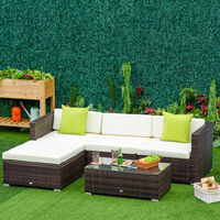 Outsunny 5pc Rattan Conservatory Furniture Garden Corner Sofa Outdoor - Brown (Parasol Not Included)