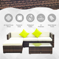 Outsunny 5pc Rattan Conservatory Furniture Garden Corner Sofa Outdoor - Brown (Parasol Not Included)