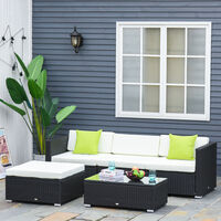 Outsunny 5pc Rattan Conservatory Furniture Garden Corner Sofa Outdoor - Black (Parasol Not Included)