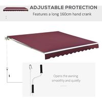 Outsunny 3 x 2.5m Garden Manual Retractable Awning Sunshade w/ Winding Handle - Red