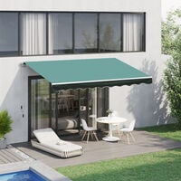 Outsunny 3m x 2.5m Garden Patio Manual Awning Canopy Sun Shade Shelter with Winding Handle Retractable Green