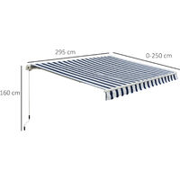 Outsunny Garden Sun Shade Canopy Retractable Awning, 3 x 2.5m, Blue and White
