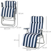 Outsunny Set of 2 Garden Patio Outdoor Sun Recliners Loungers Folding Foldable Multi Position Relaxers Chairs with Cushions Fire Retardant Sponge (Blue White)