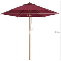 Outsunny 2.5m Wooden Garden Parasol Sun Shade Outdoor Umbrella Canopy Wine Red
