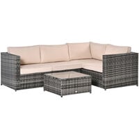 Outsunny 3Pcs Rattan Corner Sofa Set Coffee Table Garden Furniture w/ Cushion