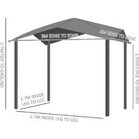 Outsunny 3x3(m) Outdoor Patio Gazebo Pavilion Canopy Tent Steel Frame Grey