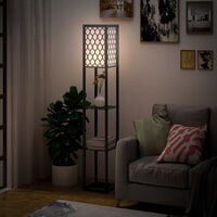 HOMCOM Modern Shelf Floor Lamp Light with 4-tier Open Shelves Wooden